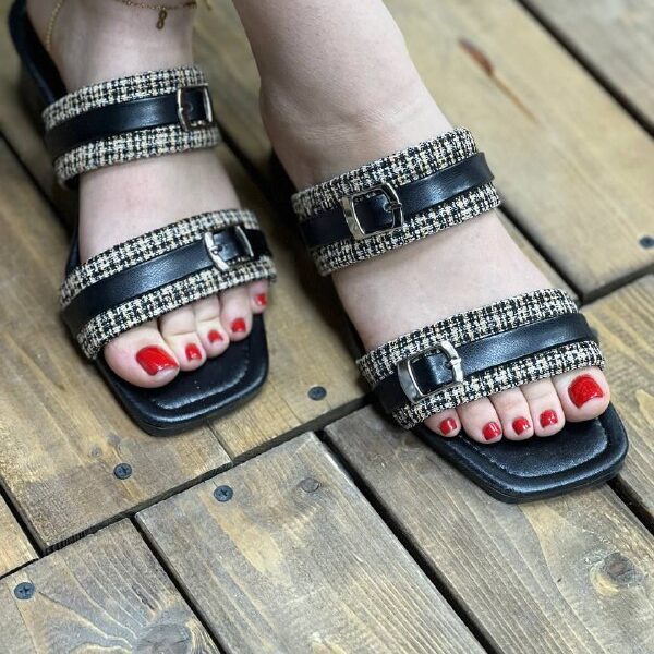 صندل دو بند سگک کنفی پاشنه pvc