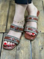 صندل دو بند سگک کنفی پاشنه pvc