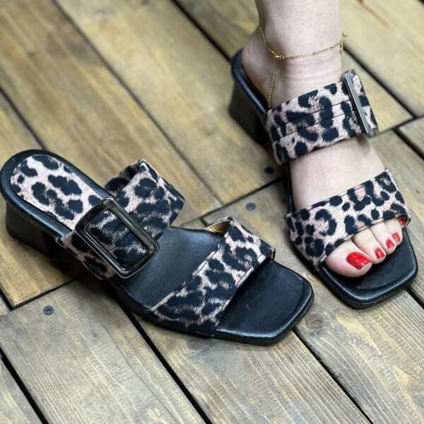 صندل دو بند پلنگی سگک پاشنه pvc