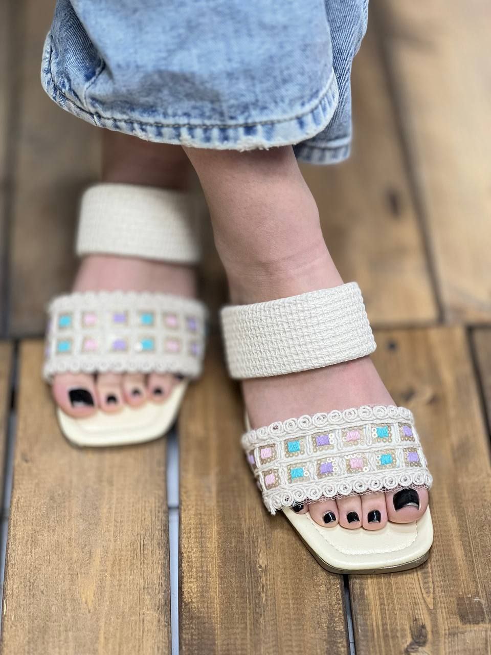 صندل دو بند کنفی مربعی پاشنه pvc