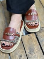 صندل کمربندی لژدار قهوه ای