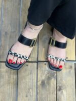 صندل دو بند سگک مستطیل پلنگی تخت