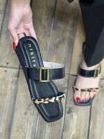 صندل دو بند سگک مستطیل پلنگی تخت