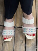 صندل دو بند کنفی ساده تخت مربع آبی