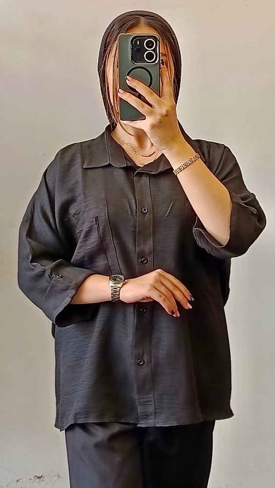 شومیز ساده مشکی جیب دار