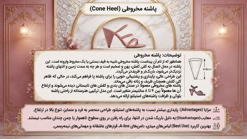 انواع پاشنه صندل زنانه پاشنه مخروطی